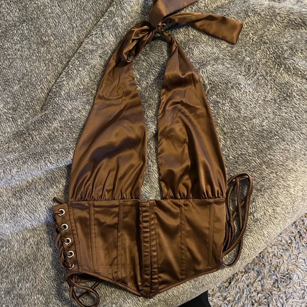 Brown Satin Halter Corset Top windsor size small